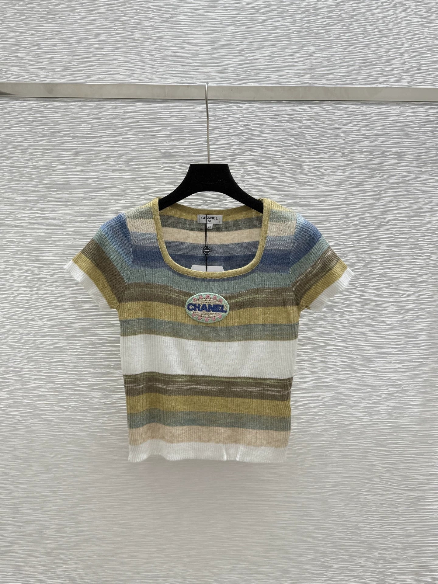 2025 Summer New Color Striped Knitted Short Sleeve Top