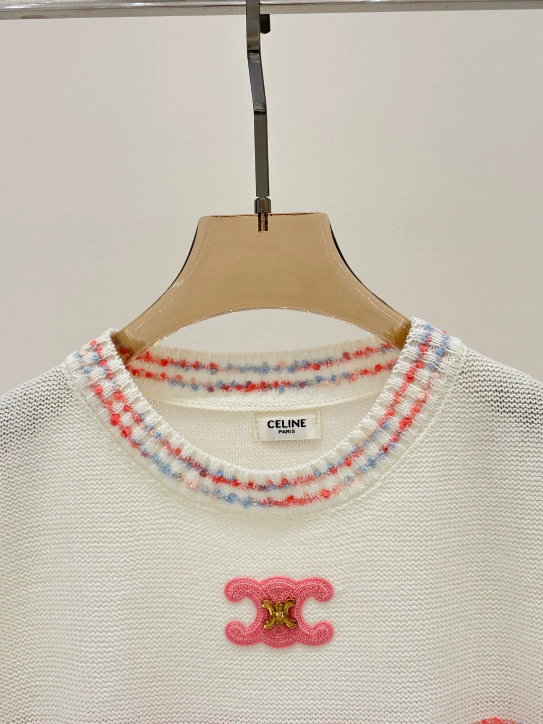 CE 25 Spring and Summer New Round Neck Letter Logo Logo Stripe Mixed Color Knitted Long Sleeve