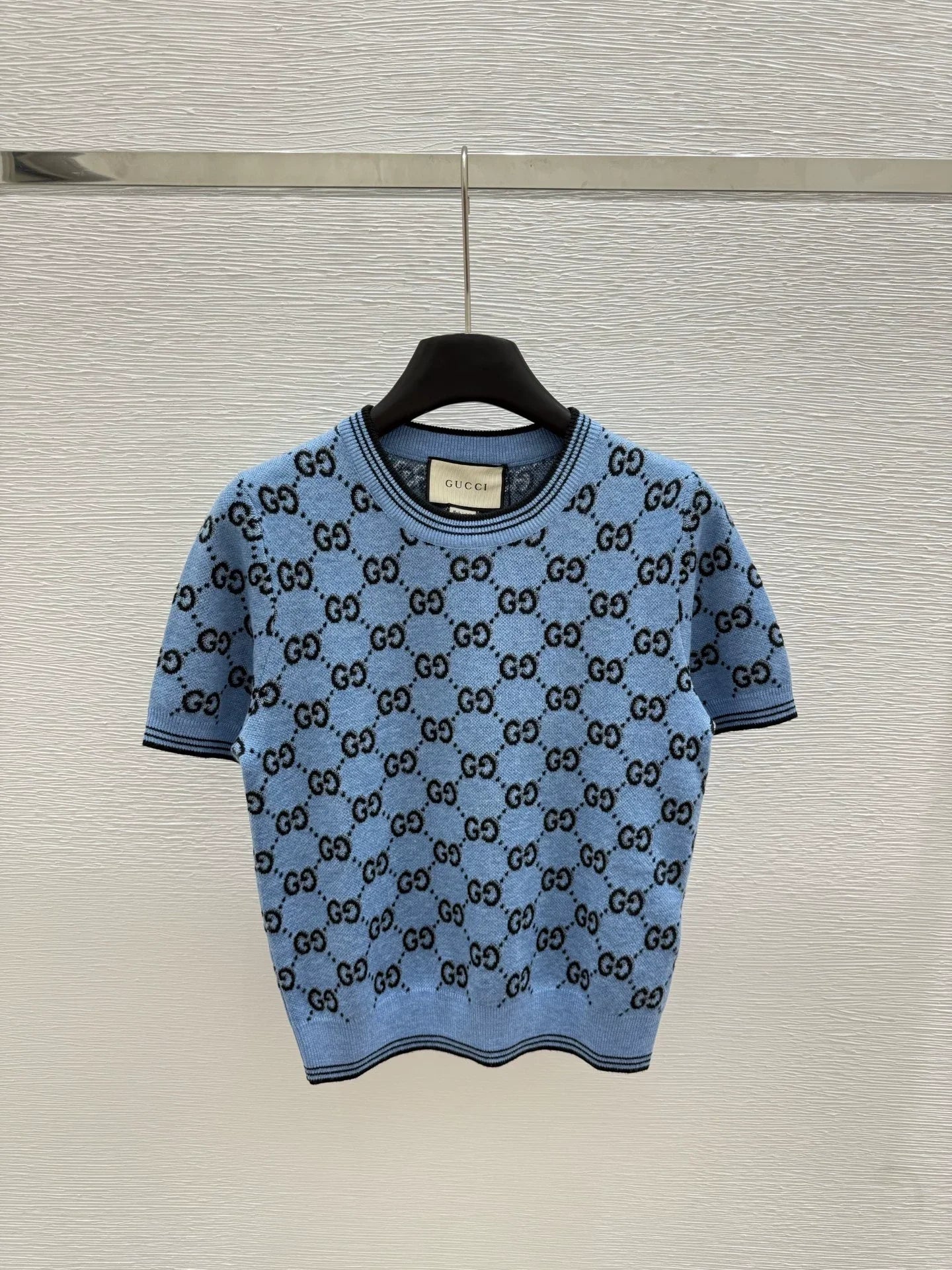 G 25 new color clashing letters round neck short sleeve knitting