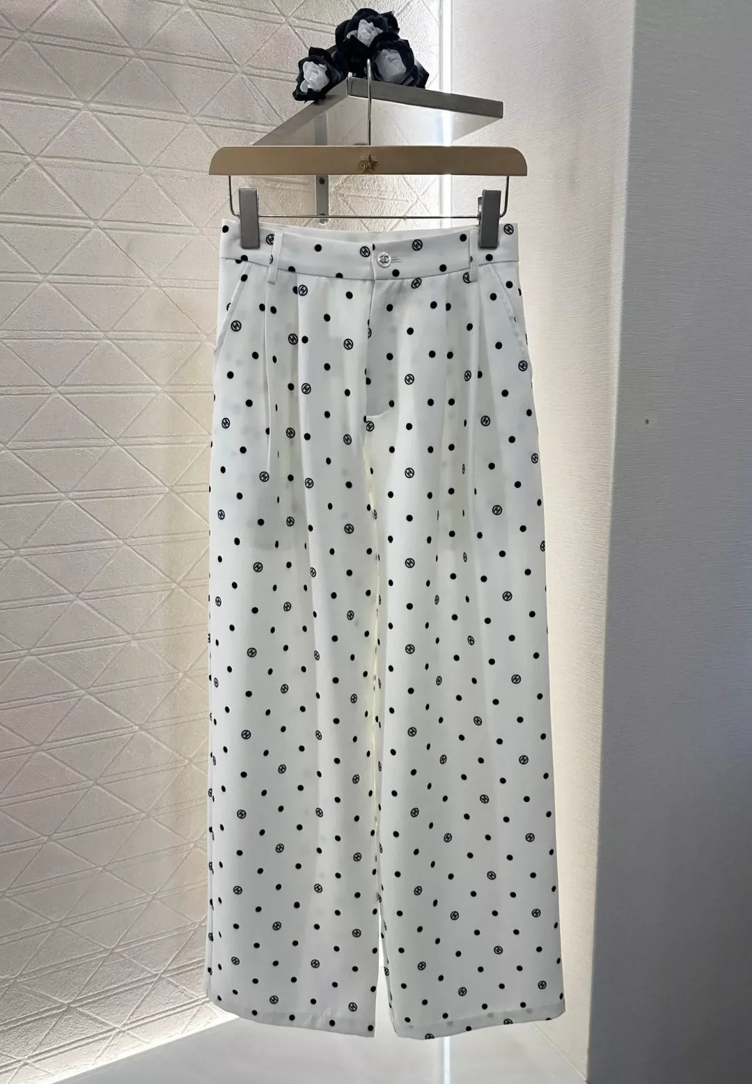 C Spring/Summer 25 New Printed Polka Dot Wide Leg Pants