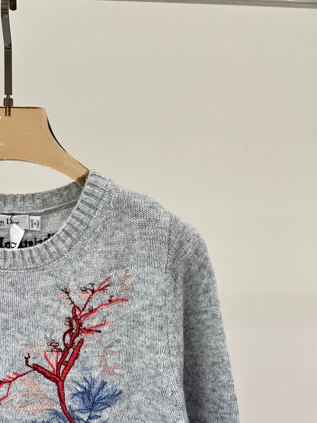 D 25 Spring and Summer New Round Neck Pine Branch Embroidery Jacquard Knitted Long Sleeve