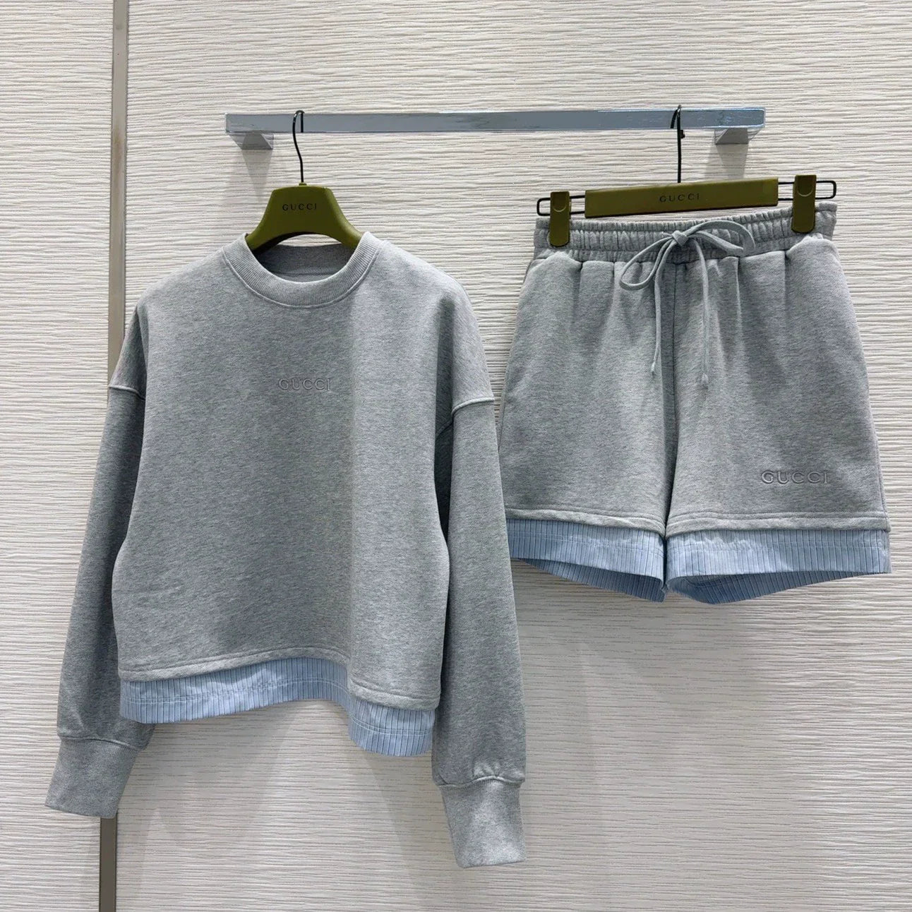G 25 new embroidered letters color clash long-sleeved sweater shorts set