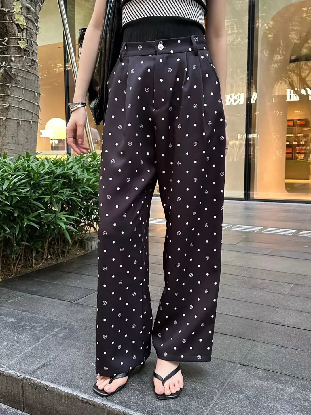 C Spring/Summer 25 New Printed Polka Dot Wide Leg Pants