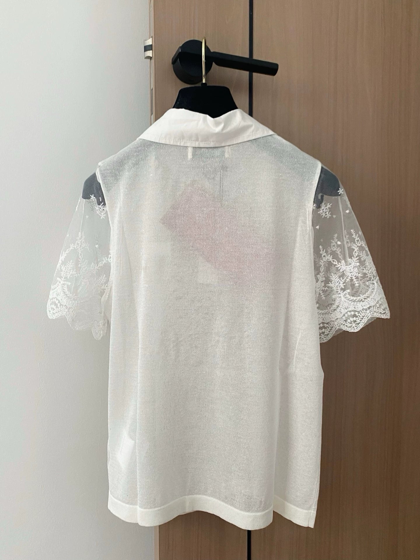 M 25 Spring/Summer Lace See-Through Sleeve Short Sleeve