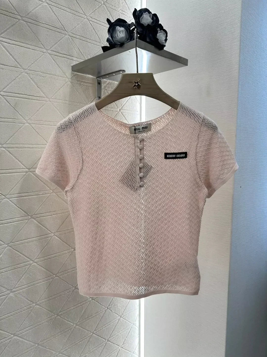 M 25 Summer New Half Placket Button Knit Short Sleeve Top