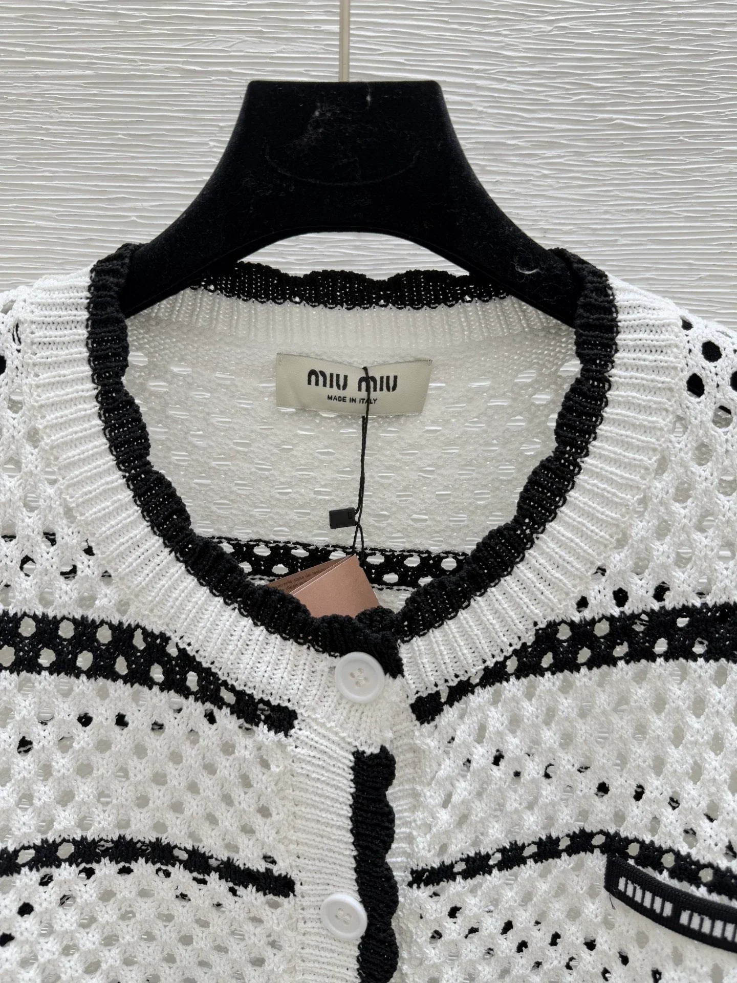 25 new striped logo hollow long sleeve knitted cardigan