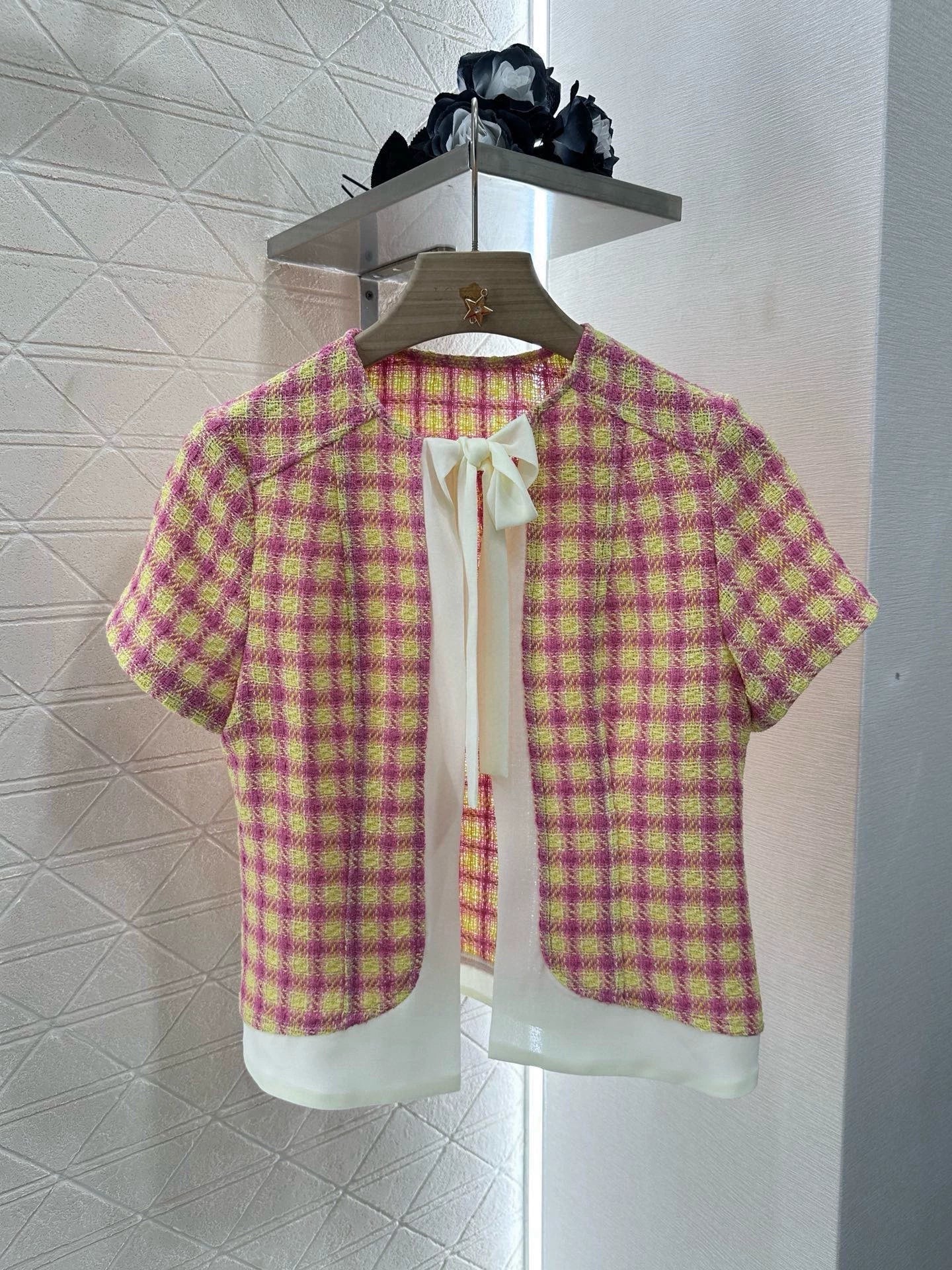 C Spring 25 New Plaid Ribbon Blouse and Half Skirt Set