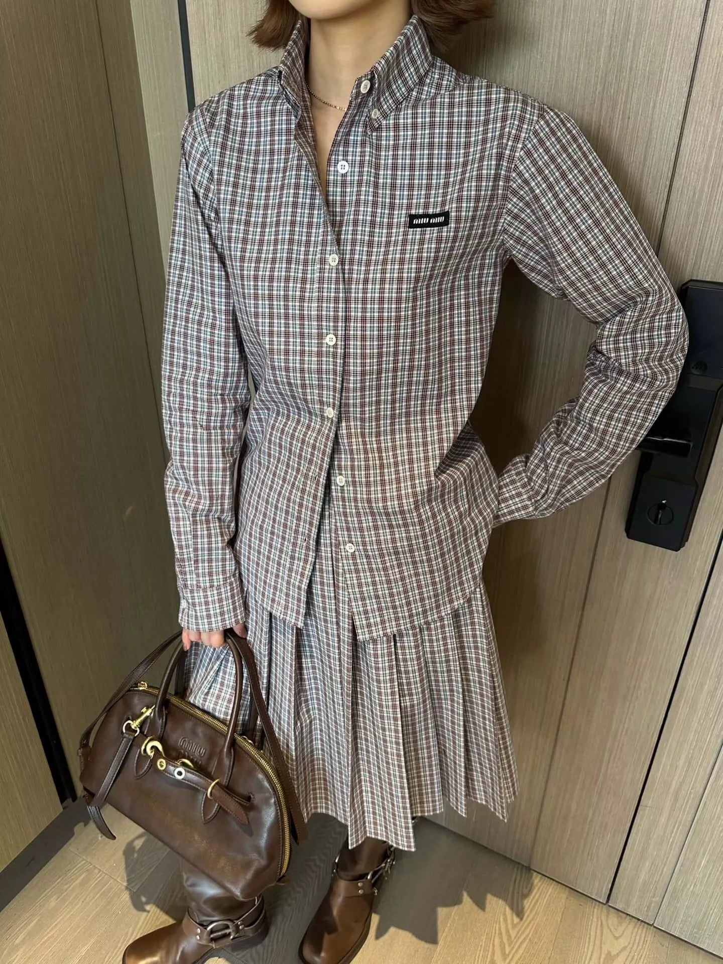 25 Summer new logo check preppy suit