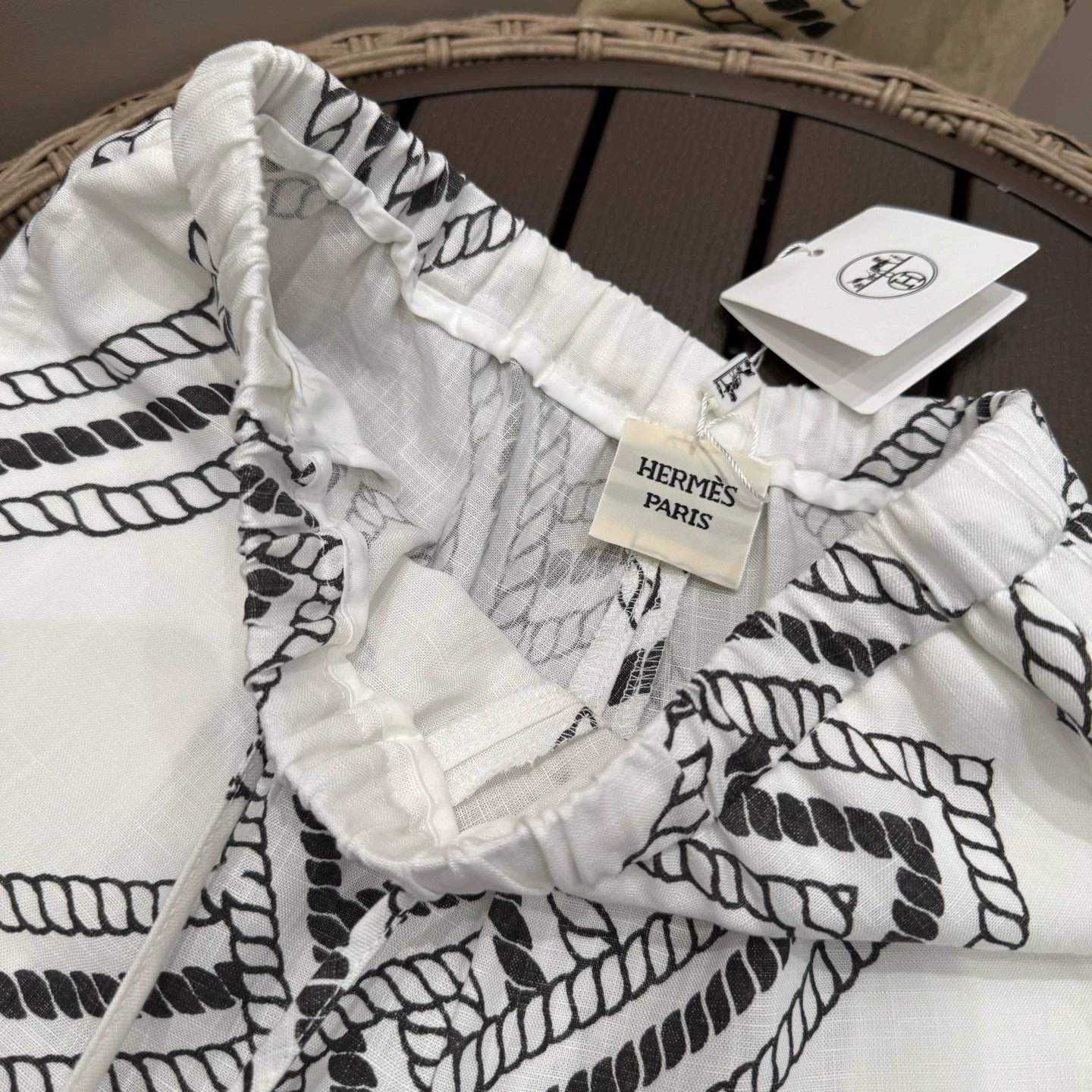 H 25 Summer Vintage Chain Print Linen Loose Trousers