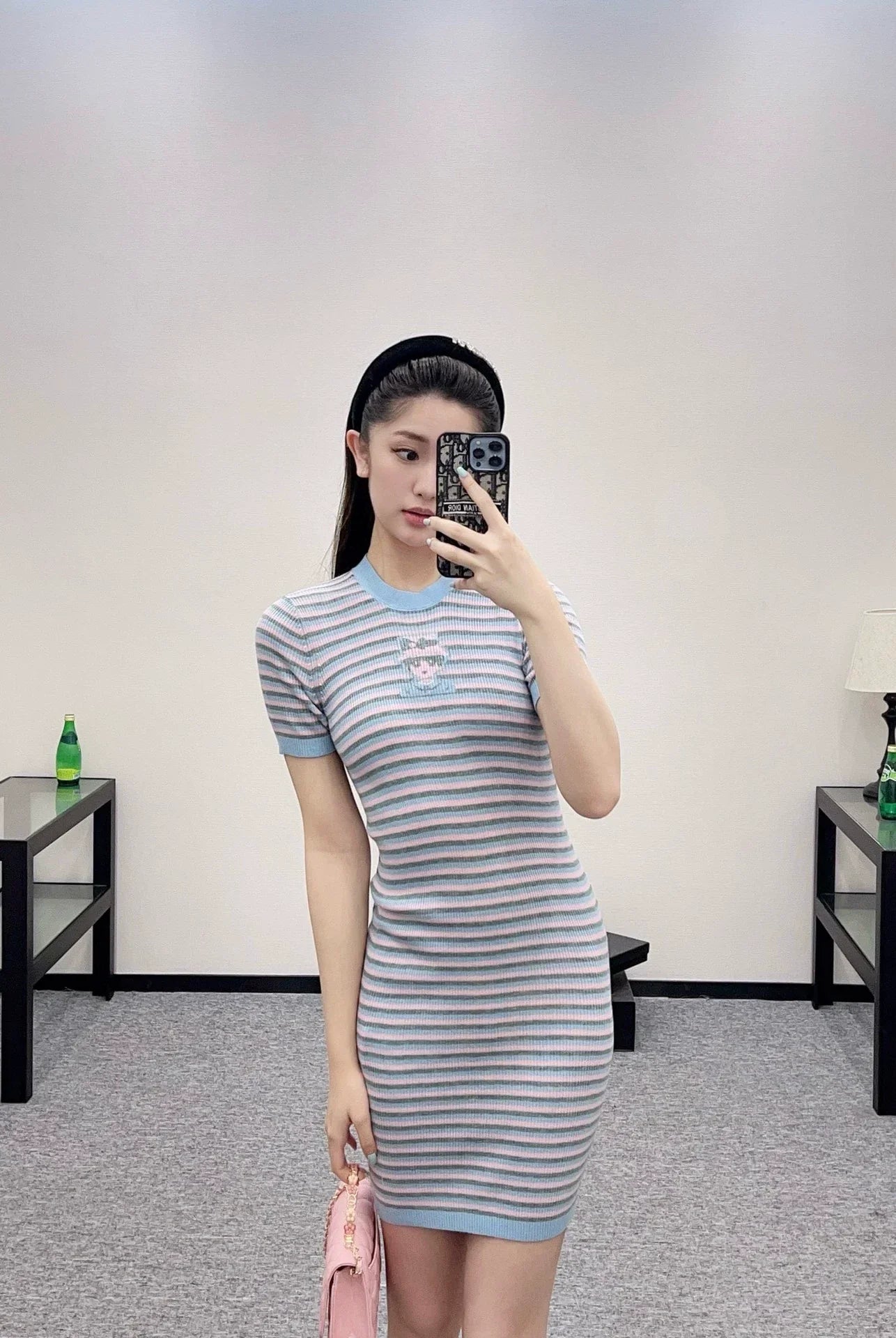 C 25 Striped Knit Short-Sleeved Dress