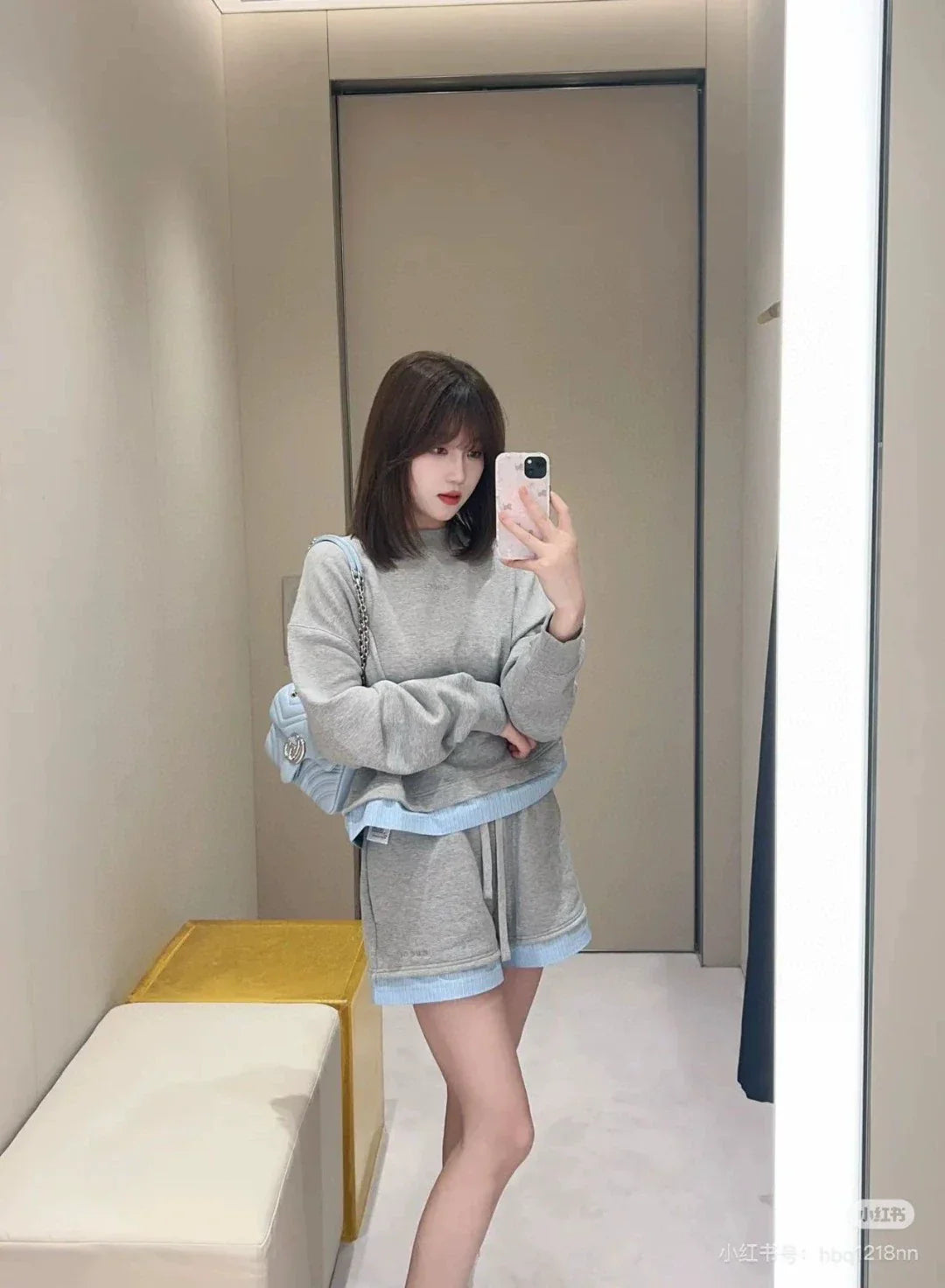G 25 new embroidered letters color clash long-sleeved sweater shorts set