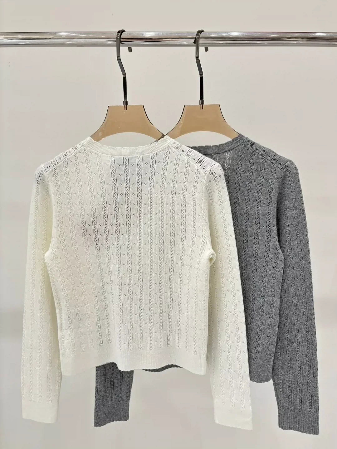M 25 Summer new round neck letter logo hollow casual knitted long sleeves