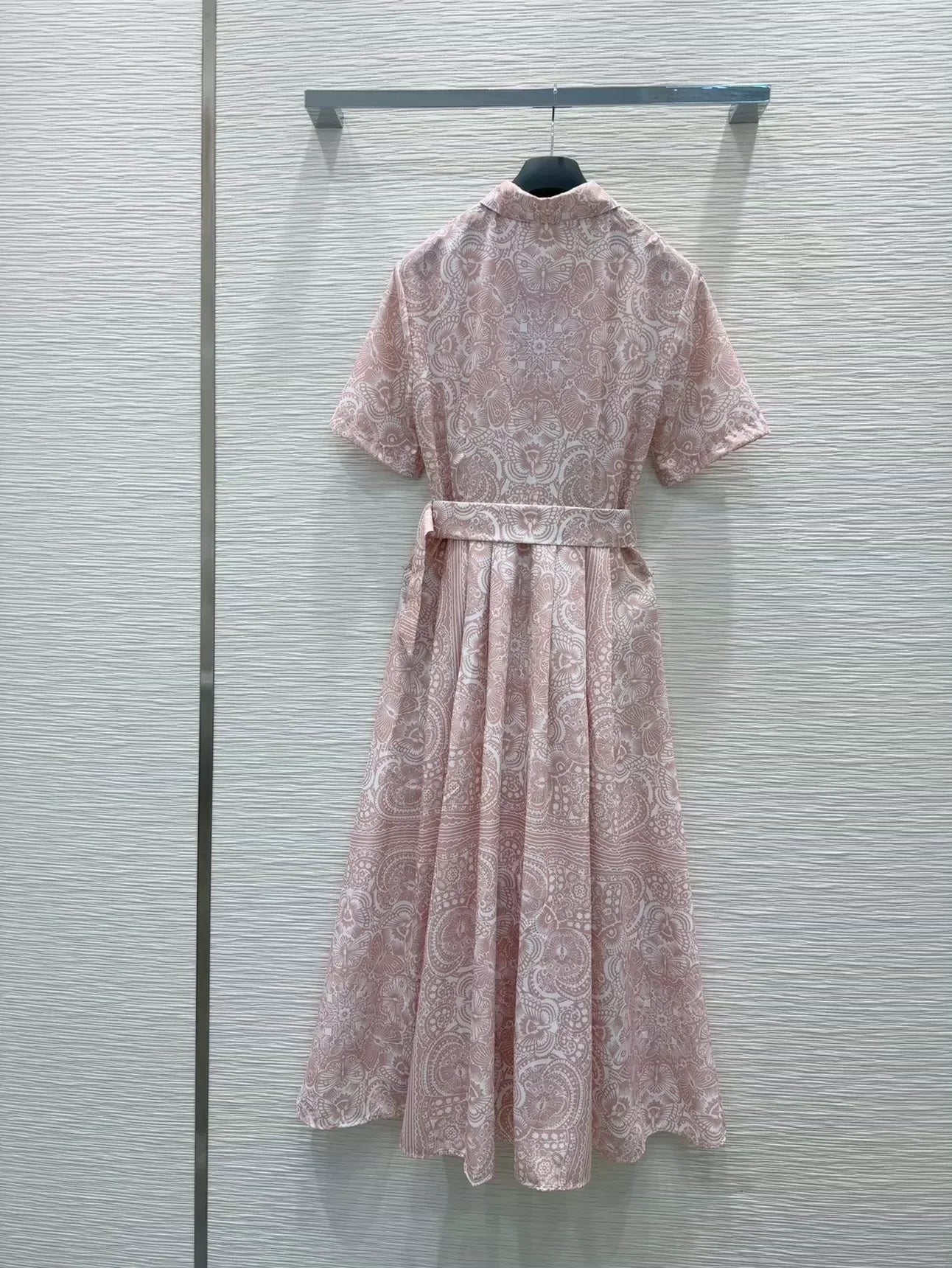 D 25 New Printed Belt Single Breasted Lapel Short Sleeve Dresses