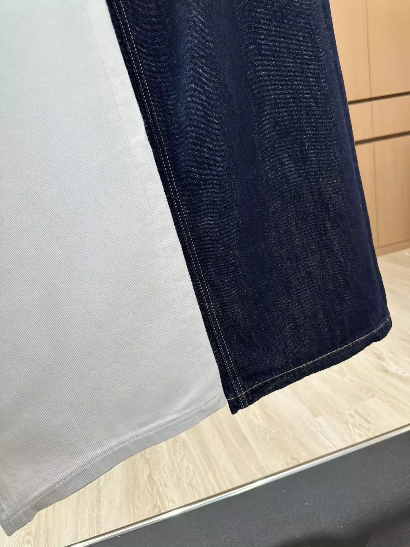 25 Cuffed rhinestone lettered denim straight-leg pants