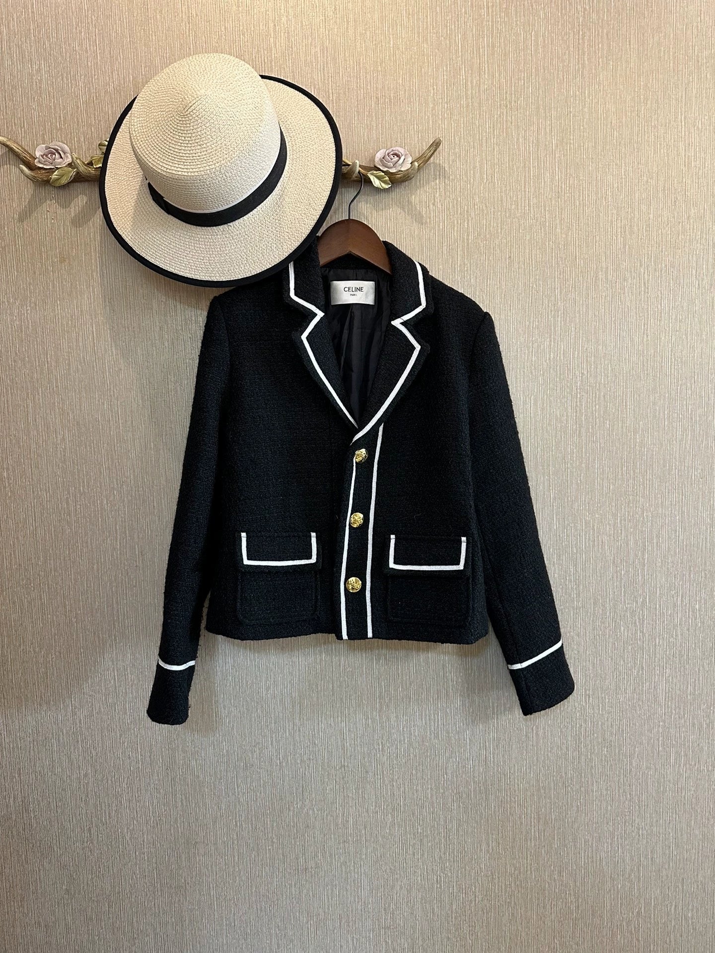 25 Spring New Black and White Classic Wool Jacket