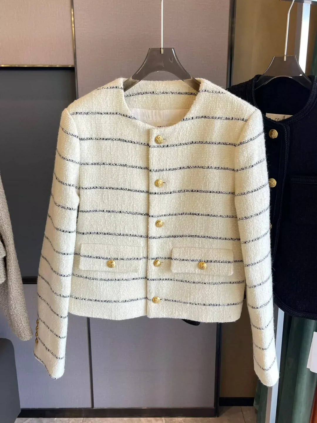 25 Spring new striped tweed wool jacket