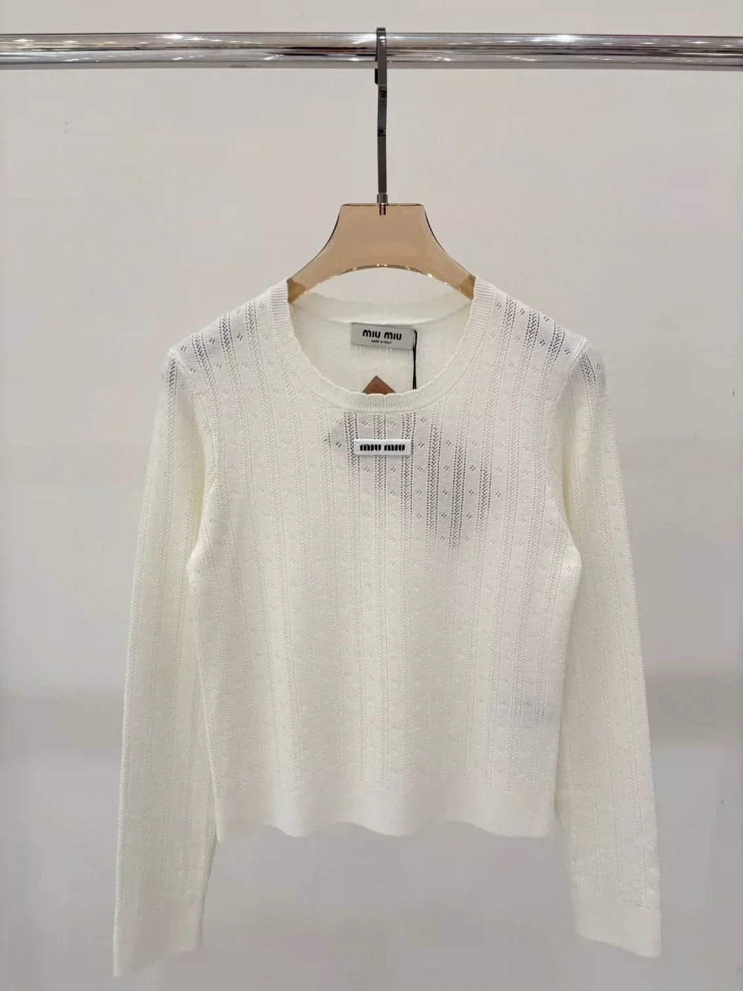 M 25 Summer new round neck letter logo hollow casual knitted long sleeves