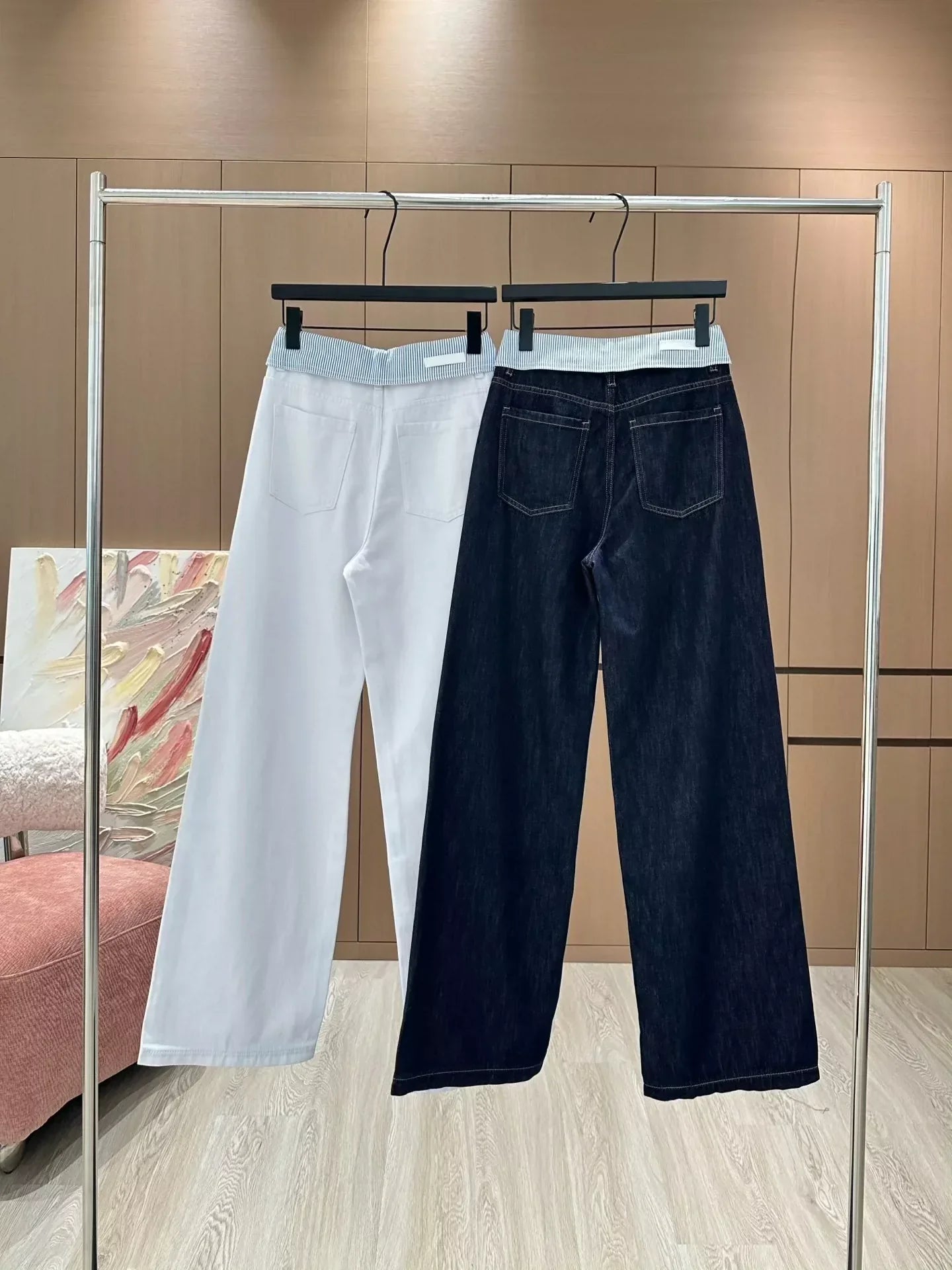 25 Cuffed rhinestone lettered denim straight-leg pants