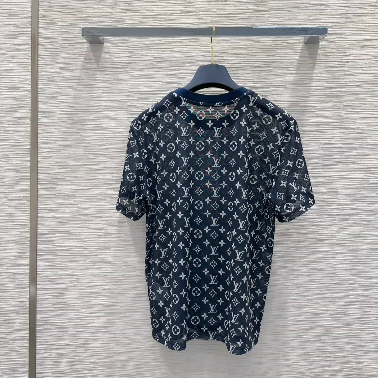 L 25 New Printed Round Neck Short Sleeve Mesh Top