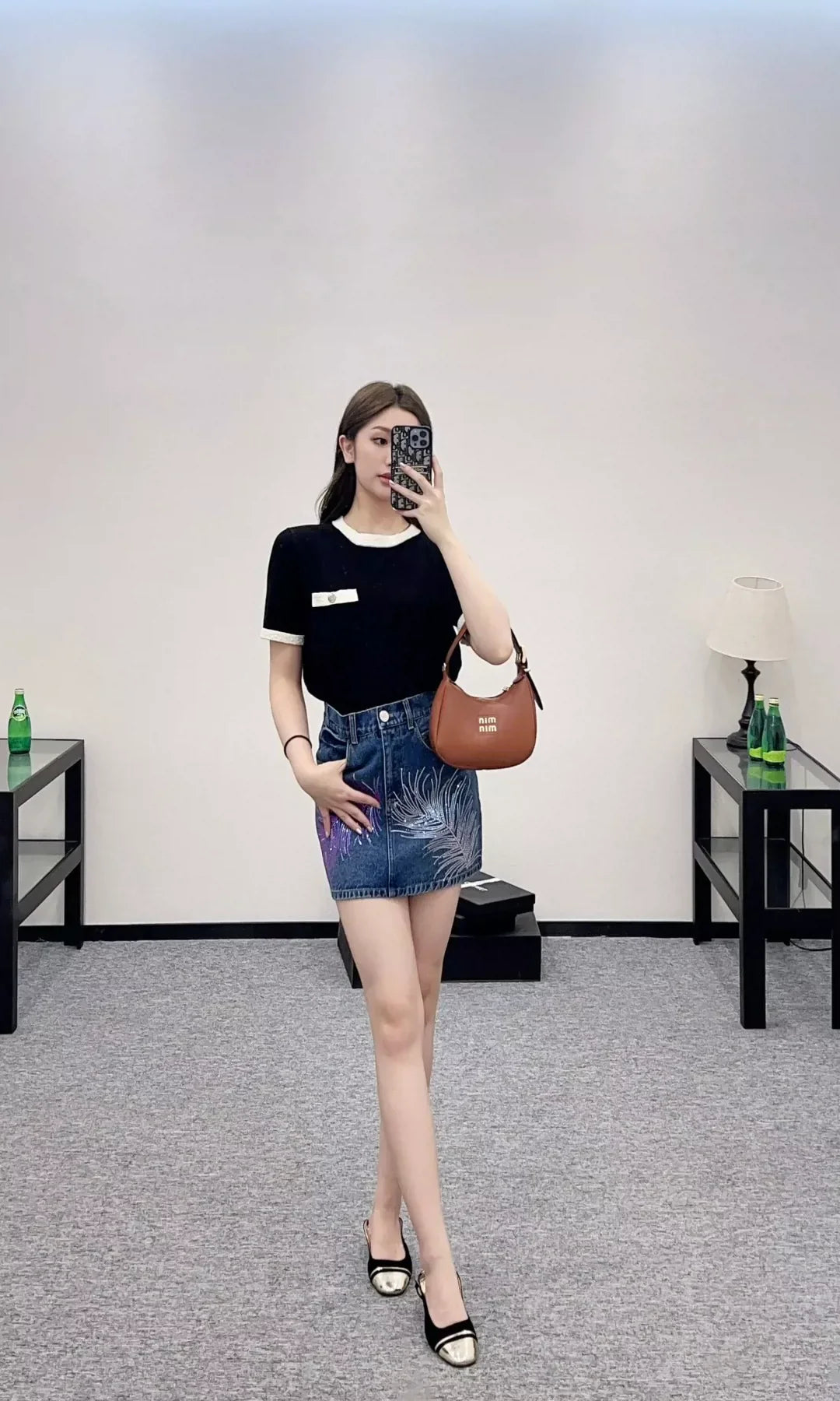 C 25 summer new black and white color collision knit short-sleeved top