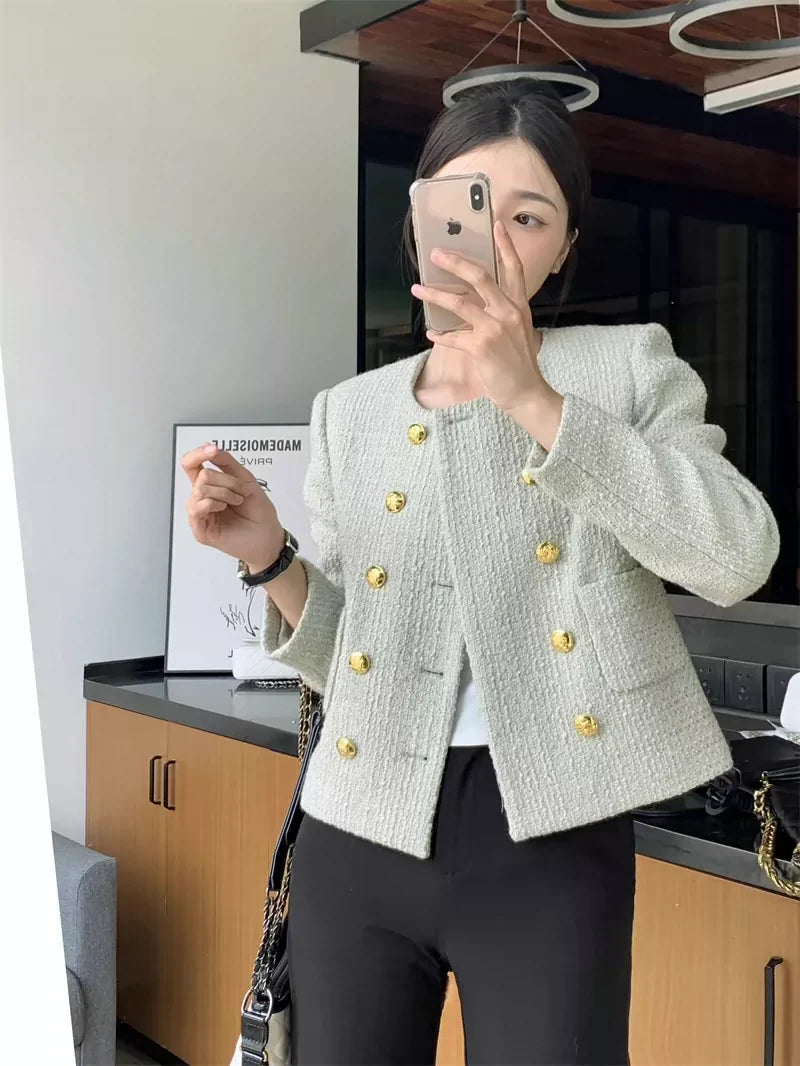 25 new mint green double-breasted jacket