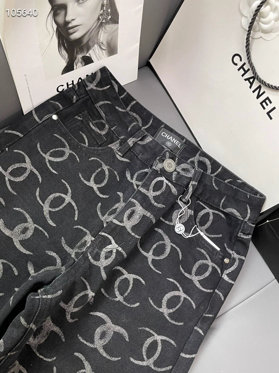 C 25 Full print double c back pocket hand studded sequin jeans