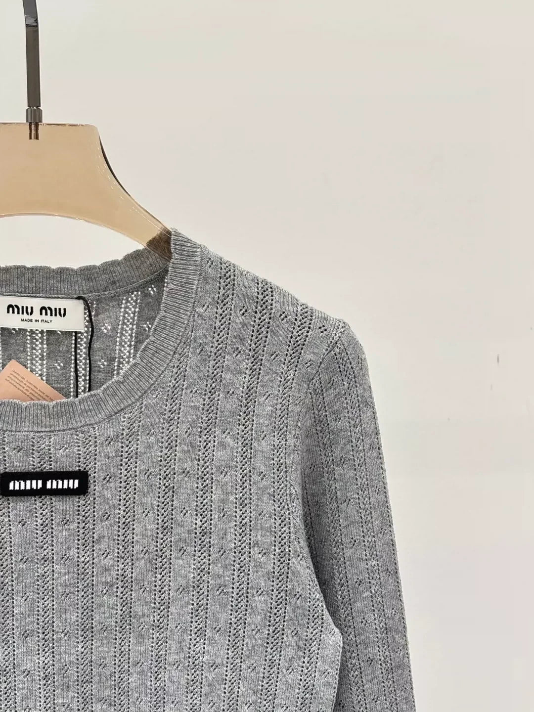 M 25 Summer new round neck letter logo hollow casual knitted long sleeves