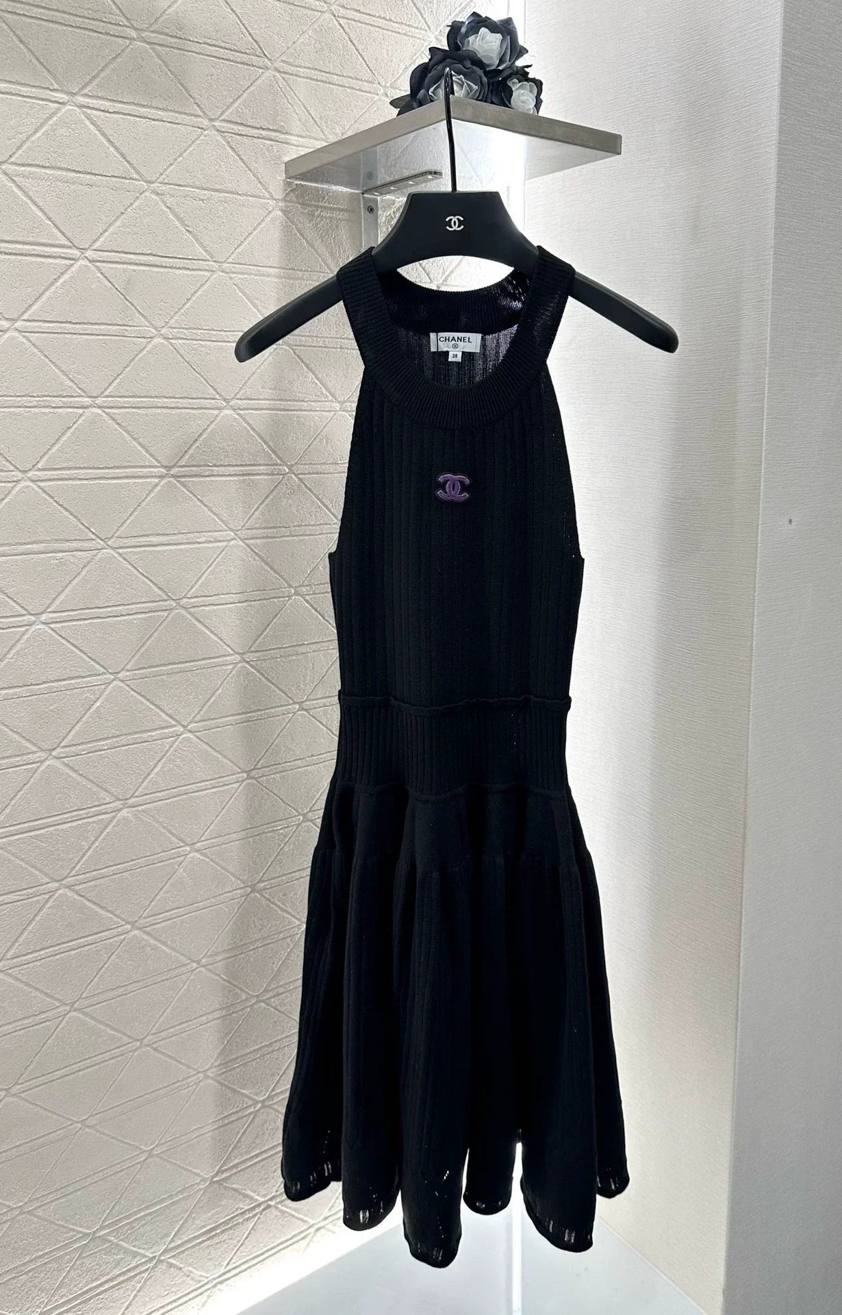 C 25 new halter neck hollow shoulder knitted vest dress