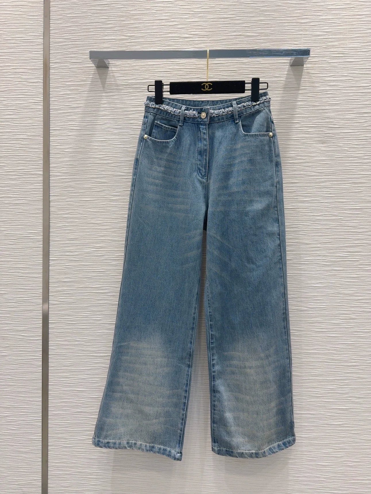 C 25 New Braided Embellished Denim Trousers