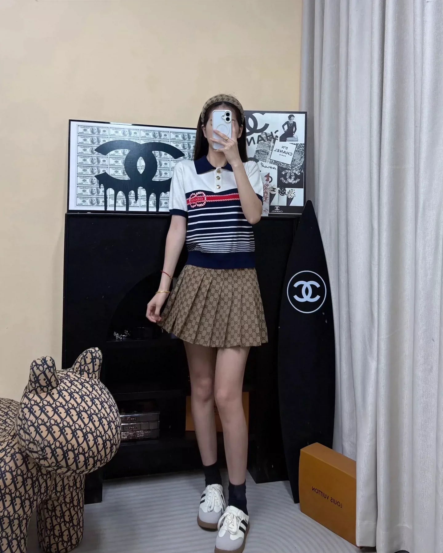 G 25 Spring/Summer New Lapel Striped Knit Short Sleeve Top