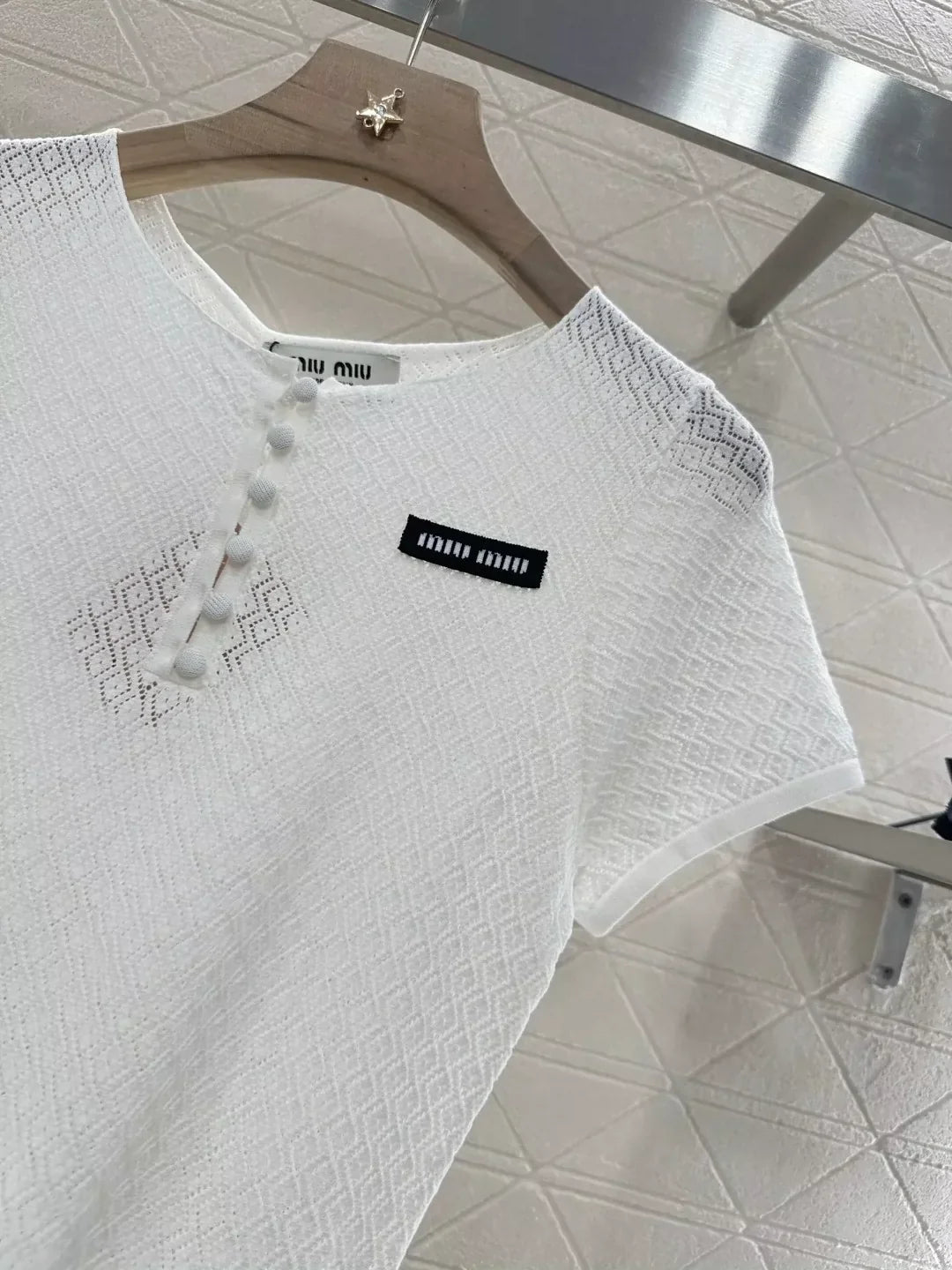 M 25 Summer New Half Placket Button Knit Short Sleeve Top