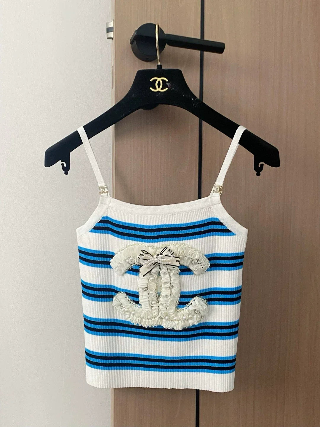 C 25 New Striped bow knit camisole