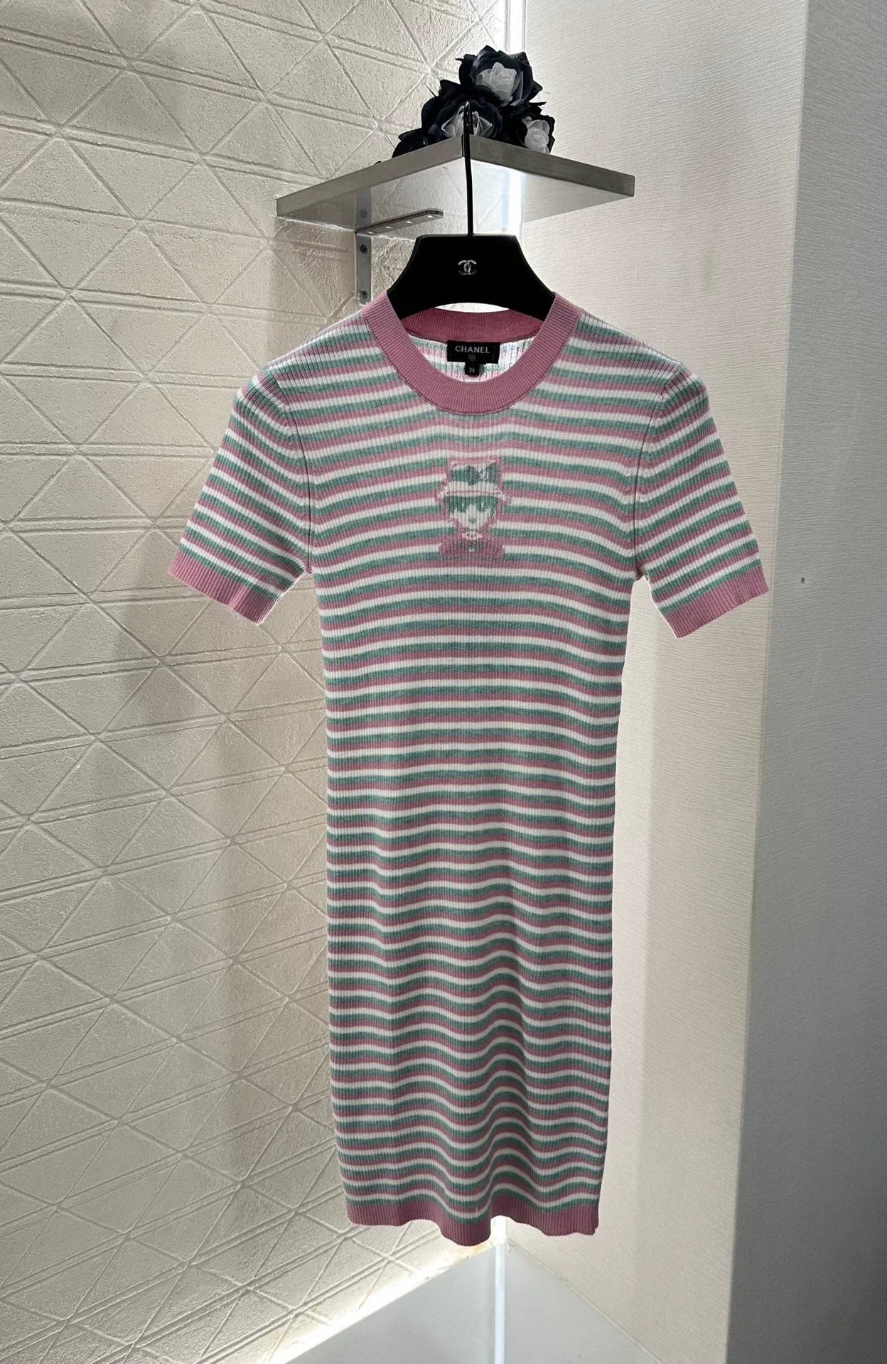 C 25 Striped Knit Short-Sleeved Dress