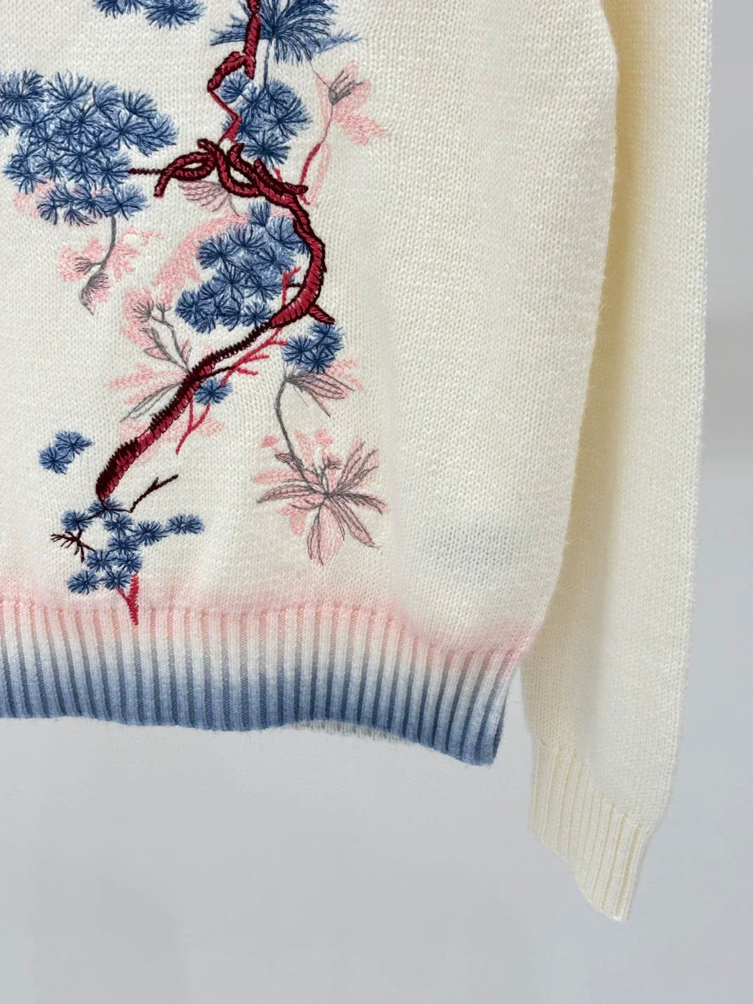 D 25 Spring and Summer New Round Neck Pine Branch Embroidery Jacquard Knitted Long Sleeve