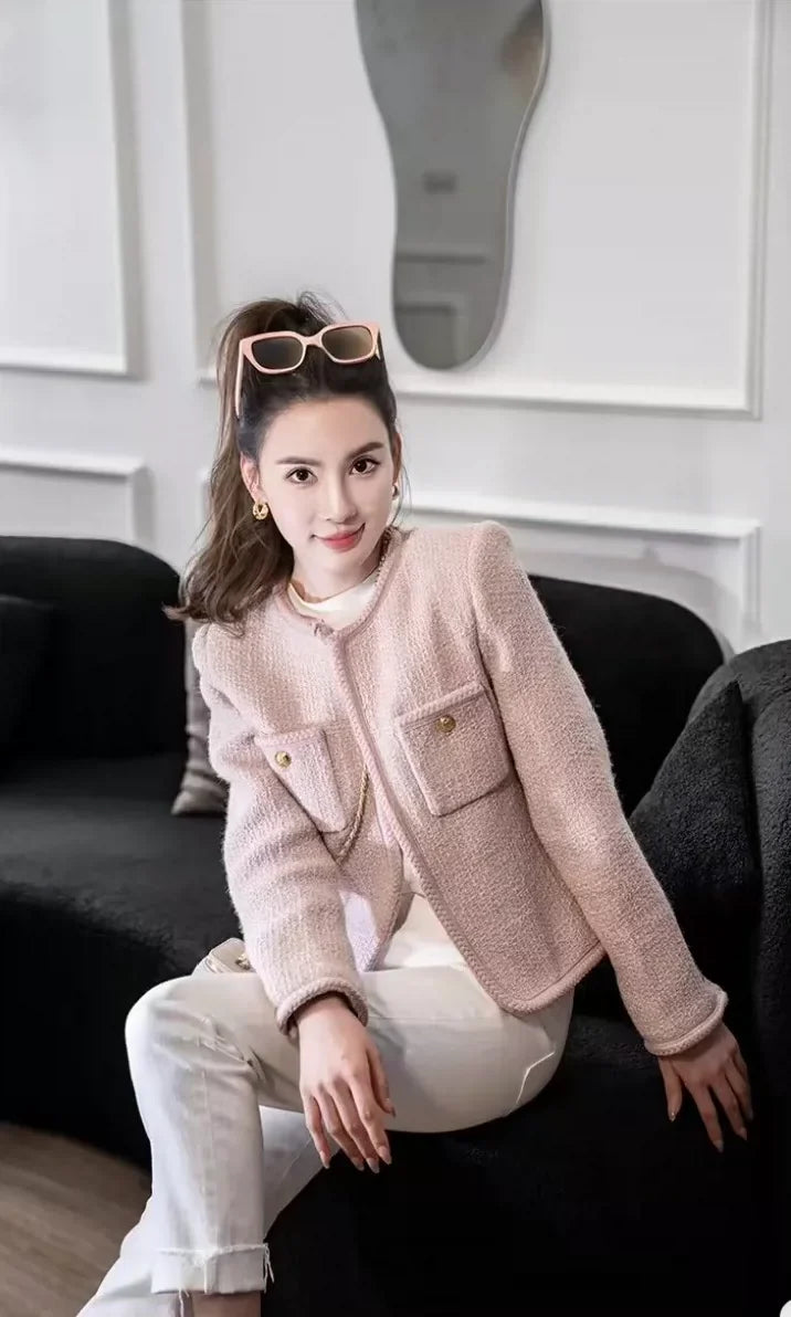 25 Early Spring Pink Tweed Jacket