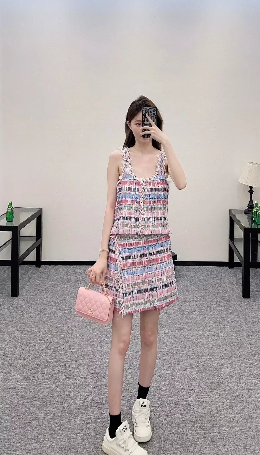 25 Spring and Summer New Color Woven Vest Skirt Pants Set