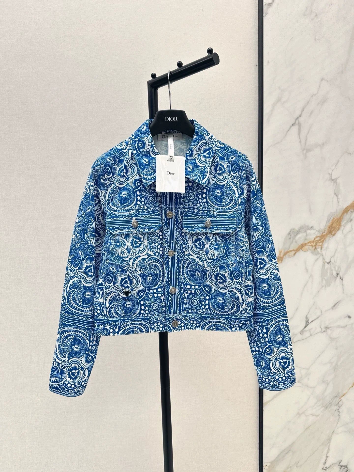 D 25 Spring/Summer New Celadon Butterfly Print Denim Collection Jacket