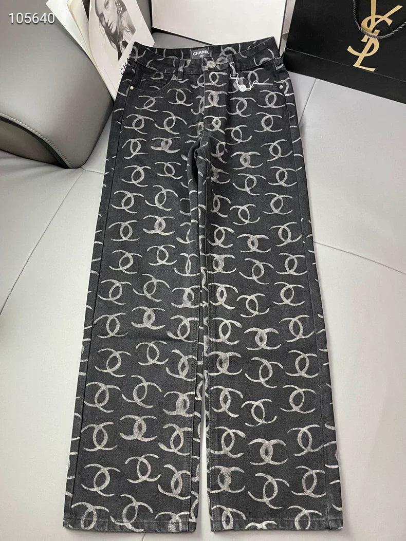C 25 Full print double c back pocket hand studded sequin jeans