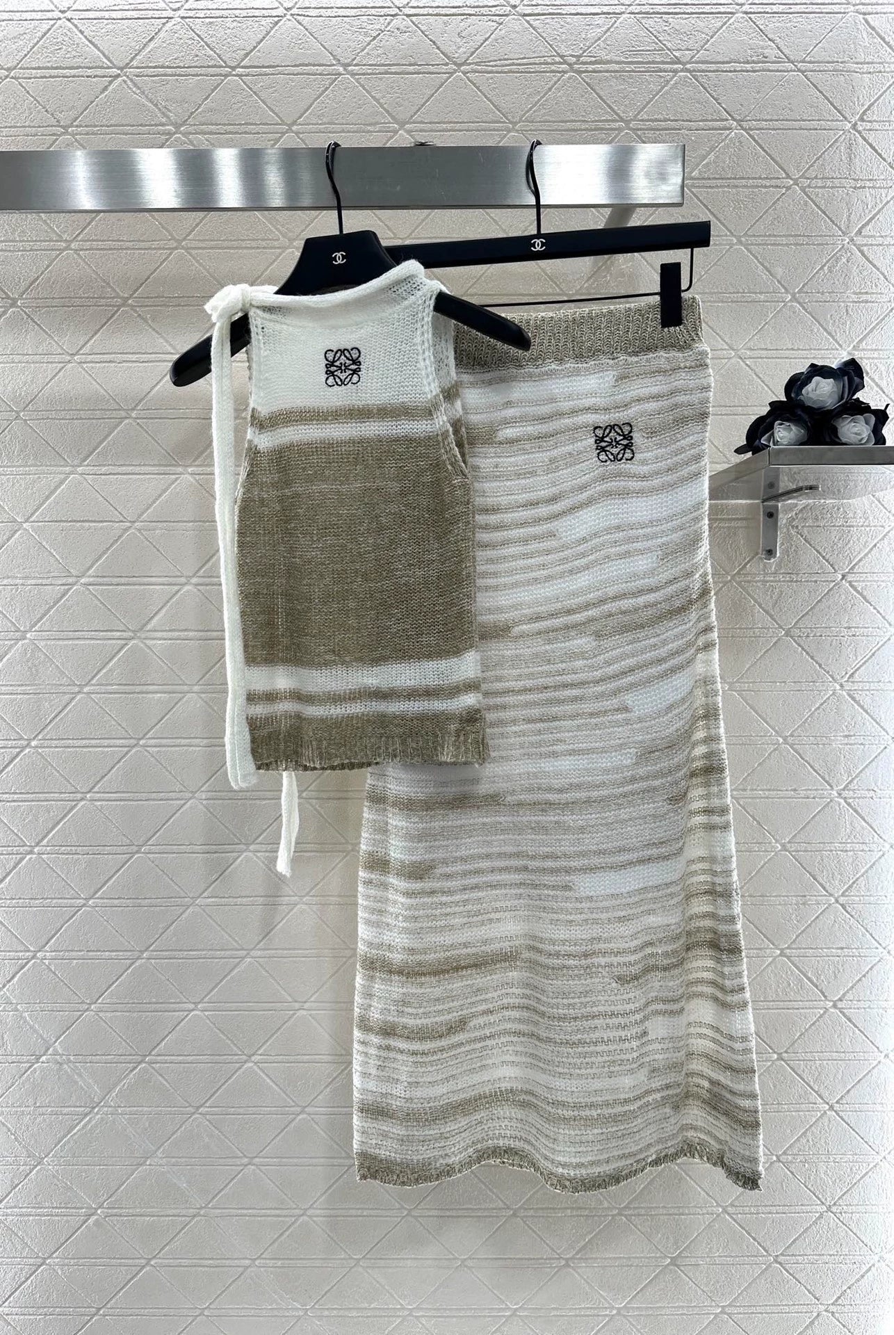 25 Striped Knit Vest and Skirt Set