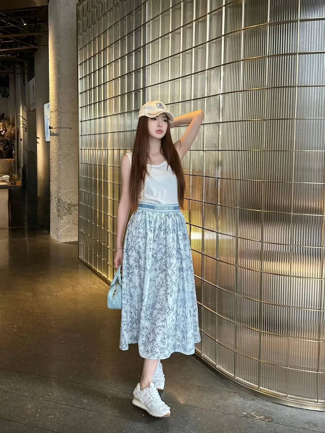 D 25 New Color Clash Printed Letter Long Half Skirt