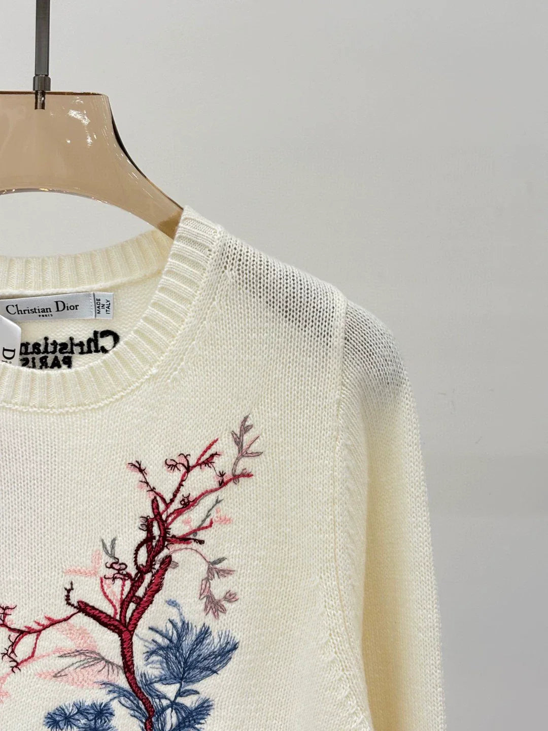 D 25 Spring and Summer New Round Neck Pine Branch Embroidery Jacquard Knitted Long Sleeve