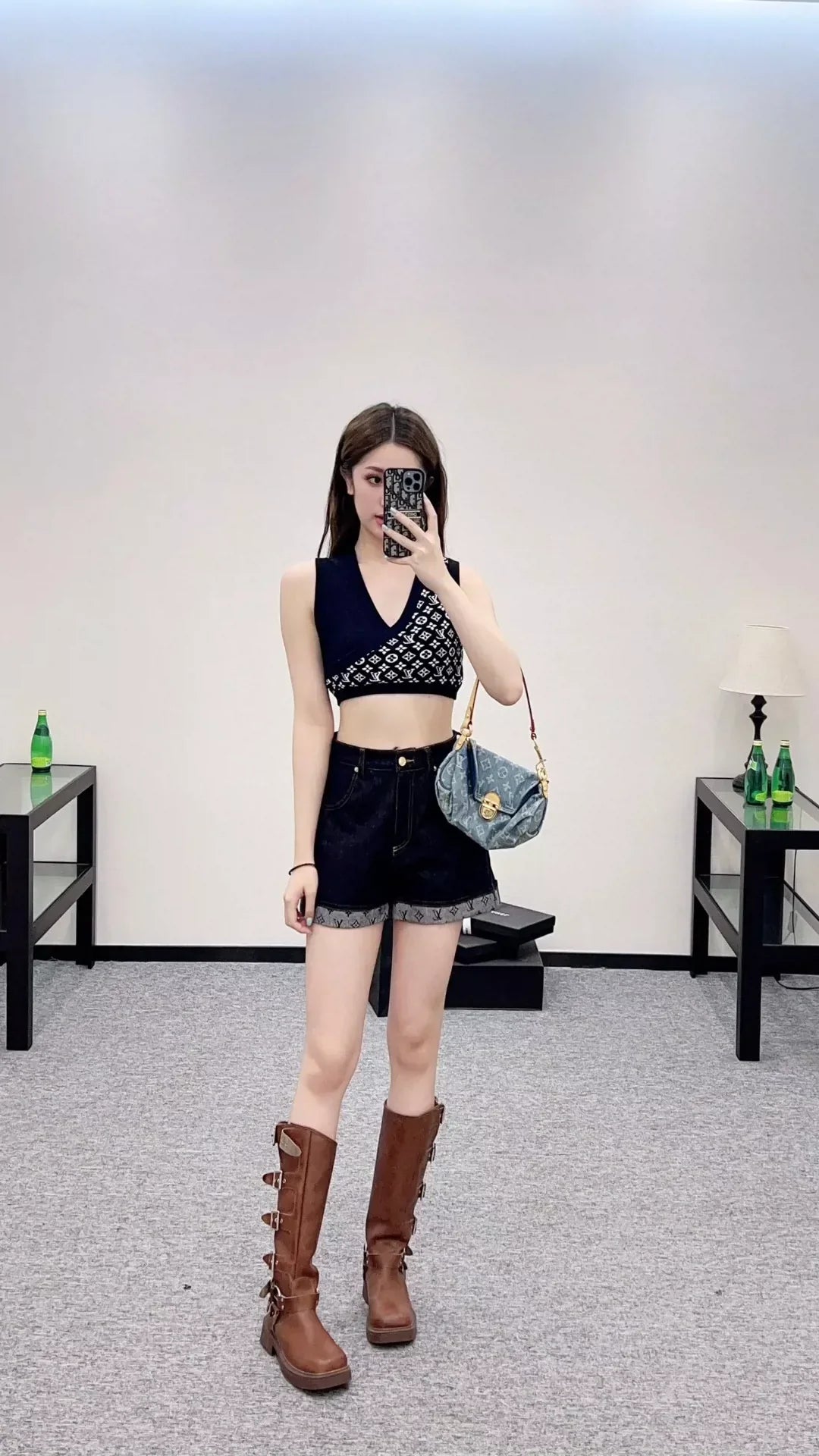 L 25 New Jacquard patchwork knitted short vest