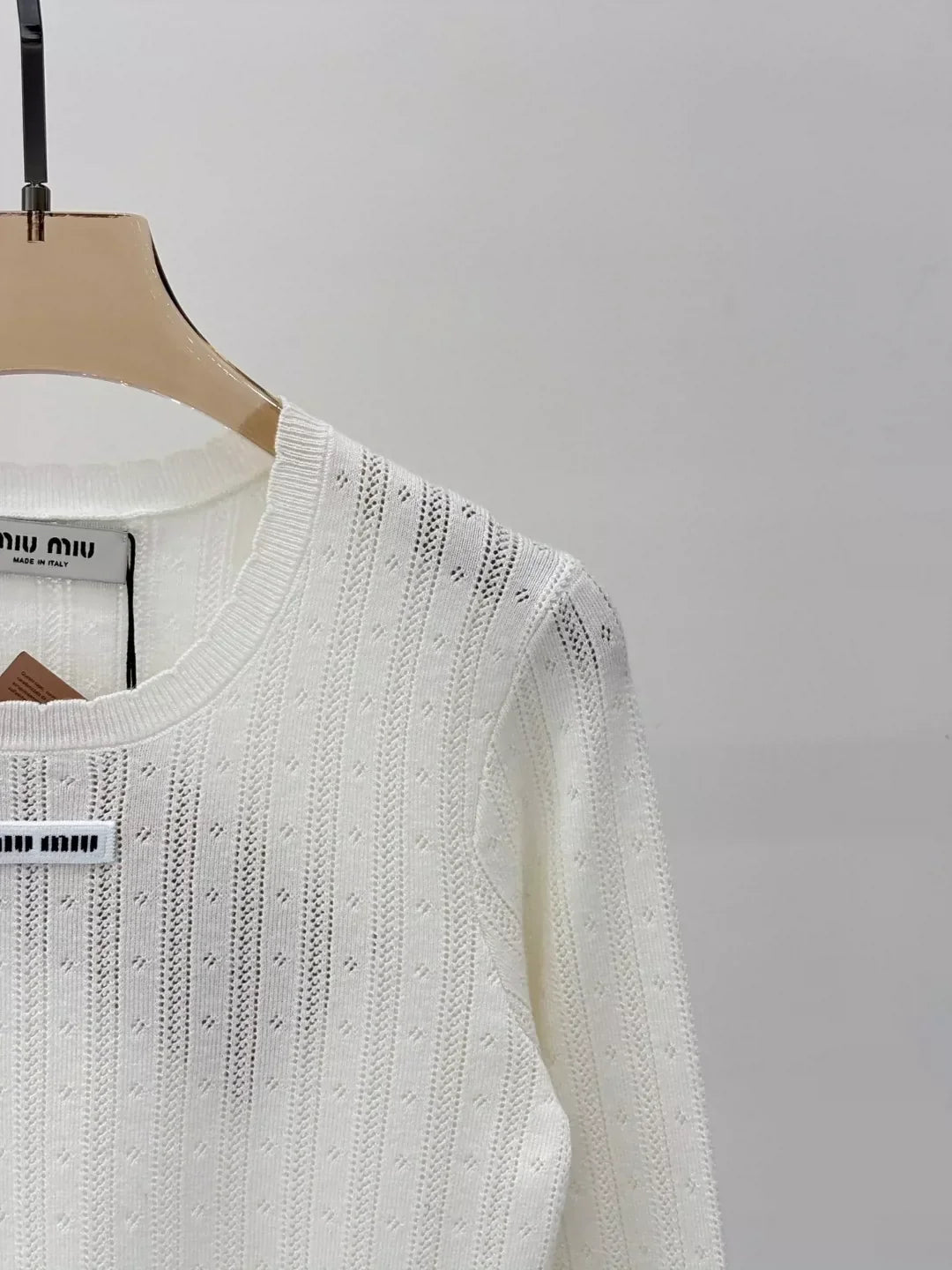 M 25 Summer new round neck letter logo hollow casual knitted long sleeves