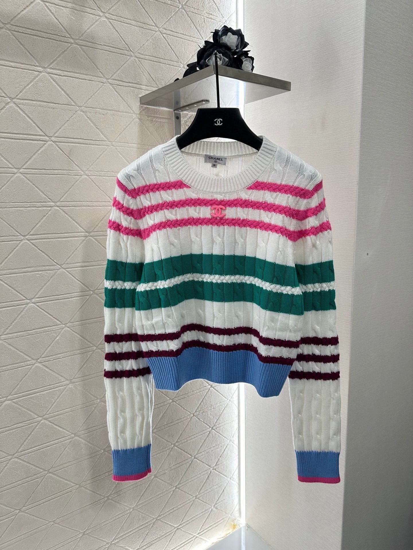 C 25 Colorful Striped Crochet Pullover Sweater