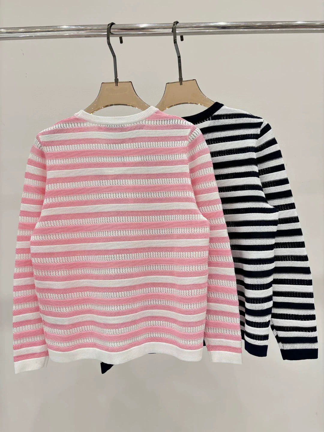 D 25 Spring and Summer New Round Neck Letter Star Embroidery Jacquard Stripe Contrast Color Knitted Long Sleeve