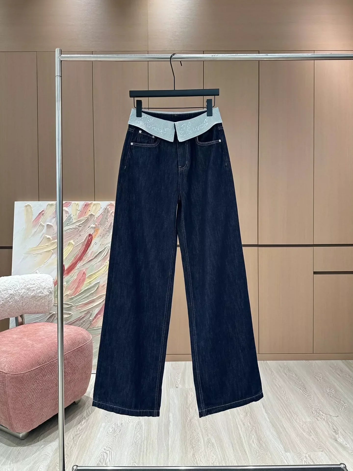 25 Cuffed rhinestone lettered denim straight-leg pants