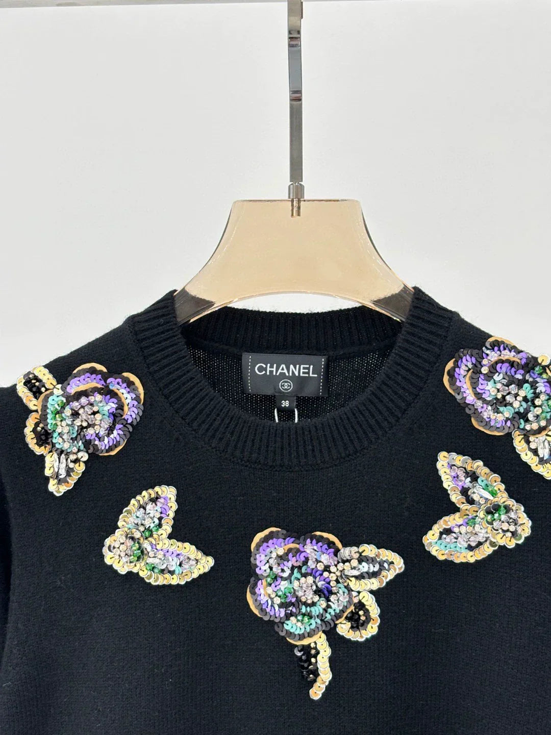 C 25 Spring and Summer New Round Neck Butterfly Floral Sequin Knitted Long Sleeve