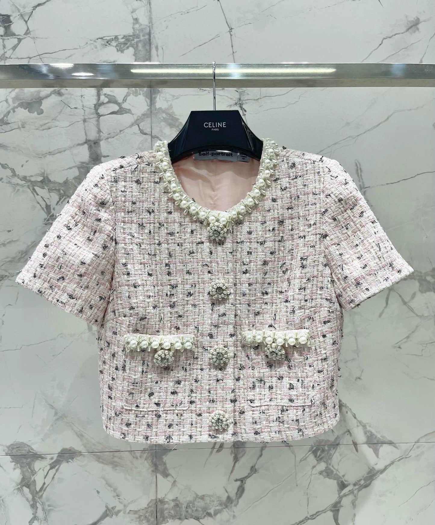 25 Summer new mixed color tweed pearl short suit