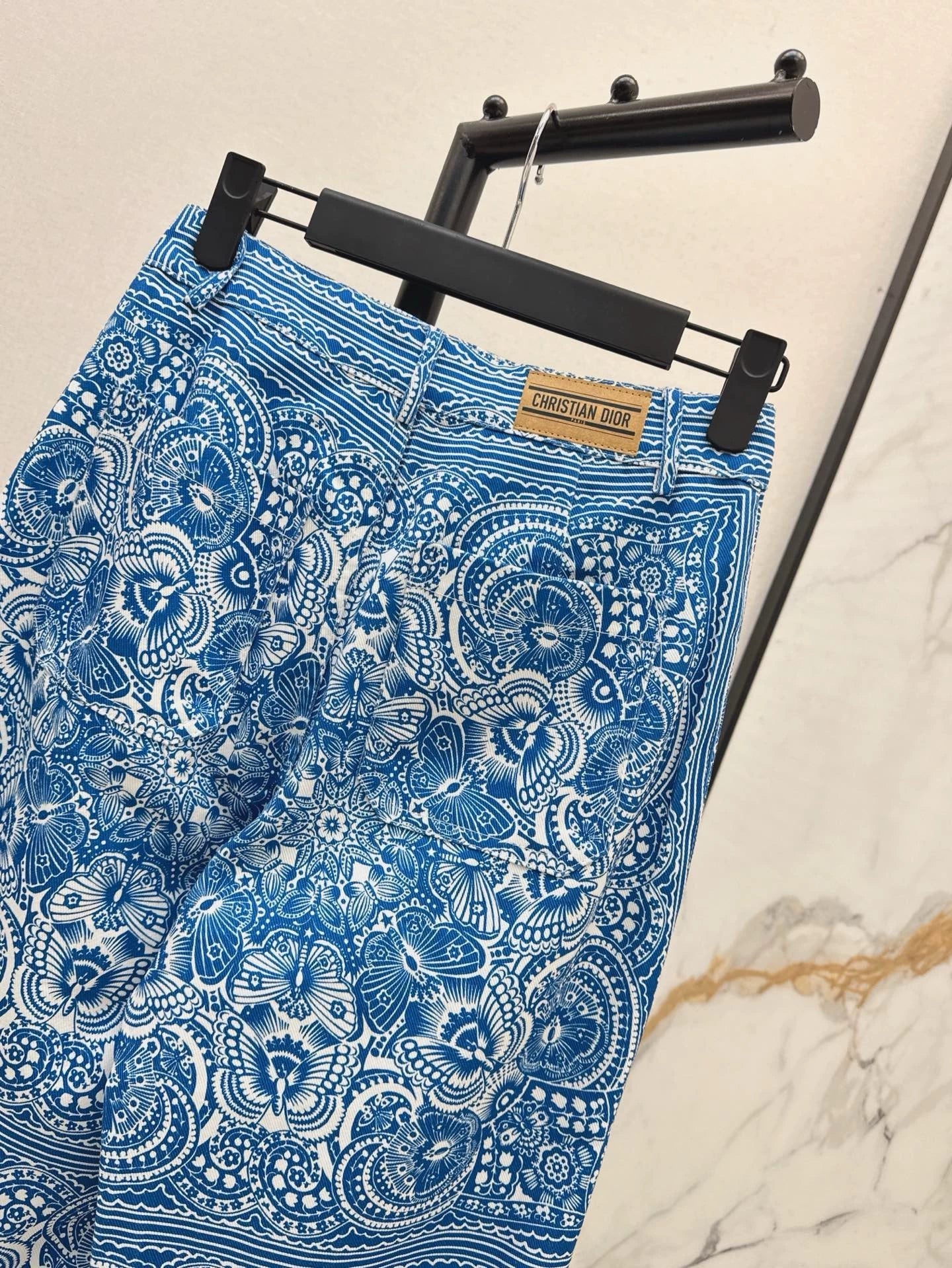 D 25 New Celadon Butterfly Print Denim Collection Long Pants