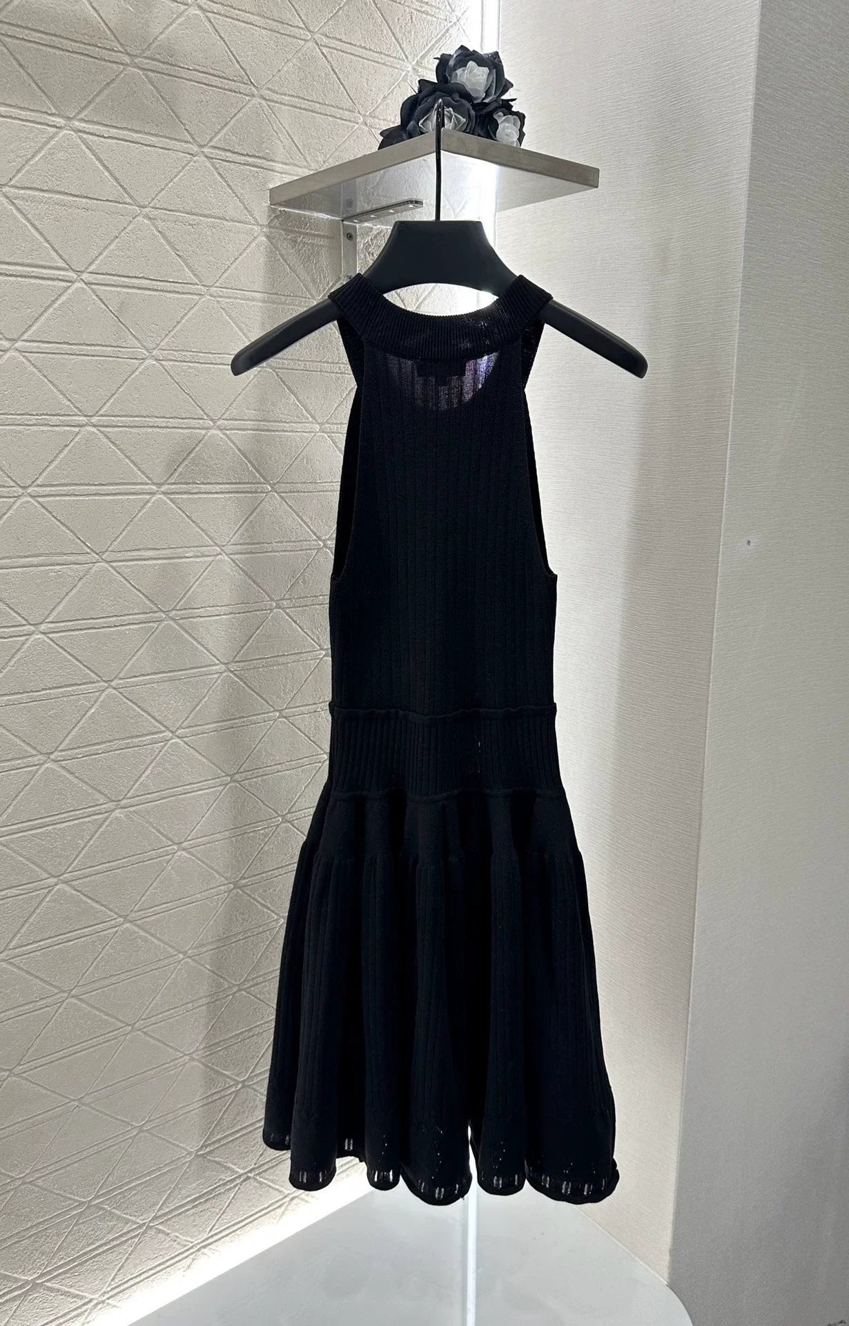 C 25 new halter neck hollow shoulder knitted vest dress